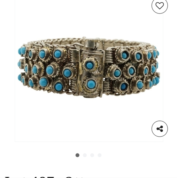 Rare Indian Antique Slivertone and Turquoise Necklace and Bracelet from 1950s - Picture 15 of 16